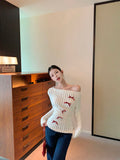 FashionKova-Sweater Bow Pullover Off Shoulder Y2k Korean Style Knit Woman Clothing 2000s Sweet Kawaii Harajuku Long Sleeves Autumn Winter