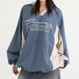 Fashionkova V-Neck Patchwork Oversized Sweatshirt