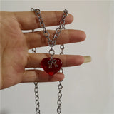 Fashionkova Punk Gothic Red Lava Star Cross Heart Pendant Leather Rope Necklace Women Men Hip Hop Y2K 90s EMO Accessories Aesthetic Jewelry