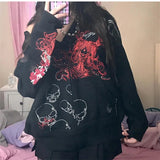 Fashionkova Mall Goth Skull Graphic Print Hoodie Dark Preppy Y2k Grunge Sweatshirts Jacket Harajuku Aesthetic Retro Women Fairycore Clothes