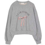 Fashionkova Aesthetic Bowknot Print Pullover Sweatshirt