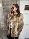 Fashionkova Party Outfit Vintage Turn-down Collar Faux Fur Women Casual Thickened Long Sleeved Coats Female Autumn Winter Chic Soft Outwears With Pockets