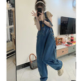 Fashionkova  Party Outfit  2024 Oversize Jumpsuit Women Cute Winnie The Pooh Embroidery Vintage Loose High Waist Streetwear Jeans Jumpsuit