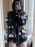 Fashionkova Party Outfit AltGoth Cyberpunk Y2k Sweatshirt Women Mall Goth Harajuku Skull Printed Long Sleeve Zipper Cardigan Hoodie Emo Alt Indie Clothes