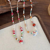 Fashionkova Fashion Cute Bird Mushroom Pendant Colorful Beads Retro Clavicle Chain Necklaces For Women Girl Aesthetic Exquisite Jewelry Gift