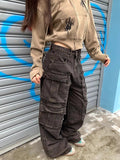 Fashionkova New Harajuku Streetwear Y2K Trousers Trendy Retro Multi-Pocket Baggy Jeans Women Vintage Casual Straight Leg Wide Leg Overalls