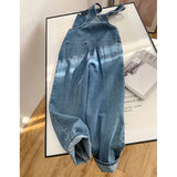 Fashionkova  Party Outfit  MEXZT Jumpsuits Women Streetwear Denim Overalls Vintage Loose Casual Wide Leg Pants High Waist Strap Straight Jeans Trousers New