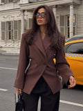 Fashionkova party look inspos Fashion Women Brown Lapel Two Buttons Blazer Jacket Casual Long Sleeved Slim Commute Coat 2025 Spring Lady Street Outwear