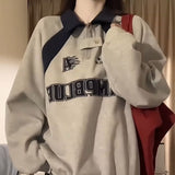 Fashionkova Vintage Letter Print Splice Half Zip Sweatshirt