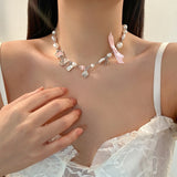 Fashionkova Pink Bow Peach Heart Imitation Pearl Choker Necklace Trend New Strawberry Pendant Necklace for Women Y2K Accessories