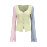 Fashionkova Korean Fashion Patchwork Cardigans Hollow Out Lazy Style Full Sleeve Knit Sweater Y2k Aesthetics Chic Designer Clothes Spring Style 2025