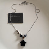 Fashionkova Y2K Multi Layer Black Peach Heart Star Pendant Chain Choker Necklace For Women Gothic Charm Aesthetic Grunge Jewelry Accessories