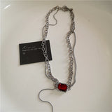 Fashionkova Punk Gothic Red Glass Cross Heart Pendant Pearl Necklace For Women Men Hip Hop Y2K 90s Short Choker Charms Jewelry Accessories