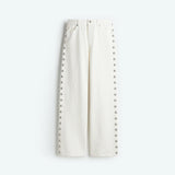 Fashionkova Hole White High Waist Women's Jean Fashion Flower Hollow Out Loose Female Denim Trousers 2025 Spring Summer Streetwear Jeans