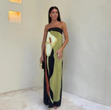 Fashionkova party look inspos Fashion Loose Off Shoulder Contrast Color Dresses Summer Avocado Print Strapless Dress Women 2024 Sexy Ladies Holiday Streetwear