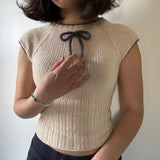 FashionKova-Y2K knit jumper retro short-sleeved sweater women's autumn and winter short straight knitwear bow design slim short tops Emo