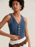 Fashionkova Fashion Cropped Jeans Waistcoats Women's Sleeveless V Neck Button down Denim Vests for Streetwear Basics Tank Tops Fairycore