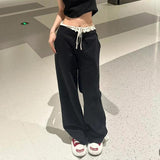 Fashionkova  party look inspos Deeptown Black Lace Women Casual Pants High Waist Baggy Sweatpants Korean Fashion Harajuku Autunm Oversized Trousers Vintage