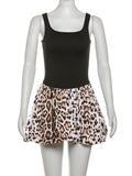 Fashionkova Valentine's Day Aesthetic Trendix Slim Straps Leopard Dress Women Sleeveless Bodycon Patchwork Short Dresses Vacation Beach Party Sexy Backless Mini Dress