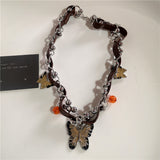 Fashionkova Trendy Punk Goth Charm Sun Cross Butterfly Pendants Choker Chain Necklace Korean Men Women Y2K EMO Grunge Accessories Jewelry
