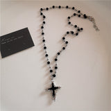 Fashionkova Gothic Trendy Y2K Black Cross Love Heart Pendant Rope Chain Necklace For Women Men Fashion Hip Hop Rave Gift Jewelry Accessories