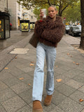 Fashionkova Party Outfit Chic Fluffy Solid Women's Short Faux Fur Jacket Elegant Luxury Lapel Long Sleeve Coats Autumn Winter Warm Lady High Street Tops