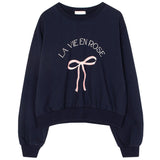 Fashionkova Aesthetic Bowknot Print Pullover Sweatshirt