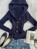 FashionKova-Winter Clothing Y2k Vintage Woman Hoodie Knitted Sweater Fashion Femme Casual Button Hooded Korean 2000s Slim Coat Women Sweater