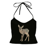 Fashionkova valentine's day aesthetic Cute deer pattern print streetwear casual hip-hop punk rock women's sleeveless camisole summer Y2K vintage eom girls slim shorts