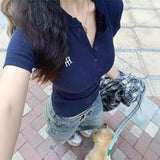 Fashionkova Summer Korean Women V-neck Short-sleeve T-shirt Slim Elastic Skinny Crop Tops 2025 Spring New Short Sleeve TShirt Casual Tees Casual Outfit