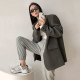 Fashionkova  Nye Outfit Black Suit Jacket Women Fashion Office Ladies Single Button Outerwear Y2K Autumn Loose Korean Solid High Street All-Match Coats