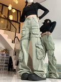 Fashionkova Party Outfit American Street Style Cargo Pants for Women Dark Gray Spring New Wide Leg Pants Women Loose Niche Design Y2k Jeans