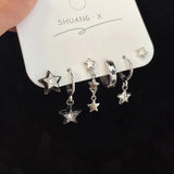 Fashionkova 6PCS Kpop Fashion Gothic Zircon Crystal Star Corss Stud Earrings Set For Women Trend Punk Sweet Cool Party Aesthetic Y2K Jewelry