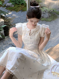 Fashionkova Women's Sweet Flying Sleeve Midi Dress Summer Embroidery Female Vintage O-Neck Clothes Elegant Lady Chic A-line One Pieces Robe Outfit Ideas