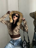 FashionKova-Harajuku Zip Up Hoodies Winter Clothes Slim Streetwear Vintage Korea Punk Coats Emo Girl Fox Fur Sweatshirts Y2k Knit Hoodie Top