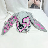 Fashionkova Niche Y2k Rabbit Ears Denim Ripped Baseball Cap Men and Women Dark Personality Metal Ring Street Trend Adjustable