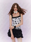 Fashionkova Y2K aesthetic gothic streetwear bow crown print summer women sexy slim lace sling high street retro casual emo gril Halter top Fairycore Outfit Idea