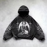 Fashionkova 2024 New retro street hip hop letter printed zipper hoodie for men and women Y2K Harajuku Punk Gothic loose sweatshirt hoodie