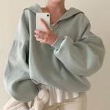 Fashionkova Solid Color Half Zip Up Oversized Sweatshirt