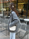 Fashionkova party look inspos Vintage Solid Tweed Jacket for Women Casual Oversize Single Breasted Notched Thick Suits Blazer Pocket Lady Coats High Street