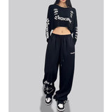 Fashionkova Party Outfit American Star Print Women Oversized Pants High Waist Loose Casual Sports Pants for Women Spring Summer Thin Woman Trouser Y2K