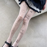 Fashionkova  Nye Outfit Star Heart Lolita Socks Tattoo Print Pantyhose Fishnet Stockings Kitty Cat Japanese JK Tights Gothic Cosplay Lace Black Tights