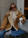 Fashionkova party look inspos Fashion Suede Thicken Coat Women Casual Turn-down Collar Single Breasted Loose Warm Jacket Chic Female Winter Lamb Wool Overcoat