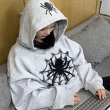 Fashionkova Vintage Spider Web Print Oversized Hoodie