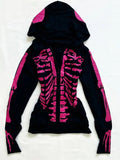 Fashionkova party outfit  Pink Skull Graphic Hoodie Zip-up Y2k Women High Street Punk Vintage Clothes Winter Hooded Grunge Gothic New Hoodies 2024 Hoody