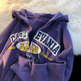 Fashionkova Vintage Letter Embroidery Zip Up Hoodie