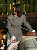 Fashionkova  Nye Outfit Women Elegant Plaid Print Lapel Slim Fit Wrap Coats Fashion Single Breasted Chic Suit Jacket Lady Charming Daily Streetwear 2024