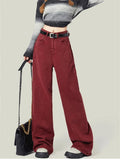 Fashionkova  Party Outfit  Women's Street Style Wide Leg Red Jeans American Vintage Casual Denim Trousers Female High Waist Loose Straight Pants