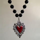 Fashionkova Goth Punk Retro Red Heart Pendant Necklace For Women Men Trendy Unisex Choker Charm EMO Jewelry Harajuku Y2k Accessories Gift