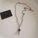 Fashionkova Gothic Trendy Y2K Black Cross Love Heart Pendant Rope Chain Necklace For Women Men Fashion Hip Hop Rave Gift Jewelry Accessories